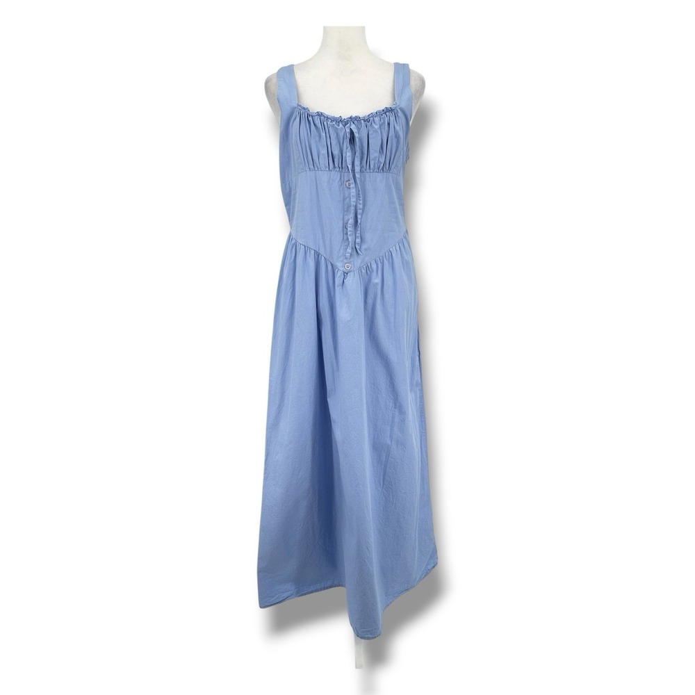 Derek Heart Blue Cotton Maxi Dress XL Smocked Back Resort Cottagecore Prairie